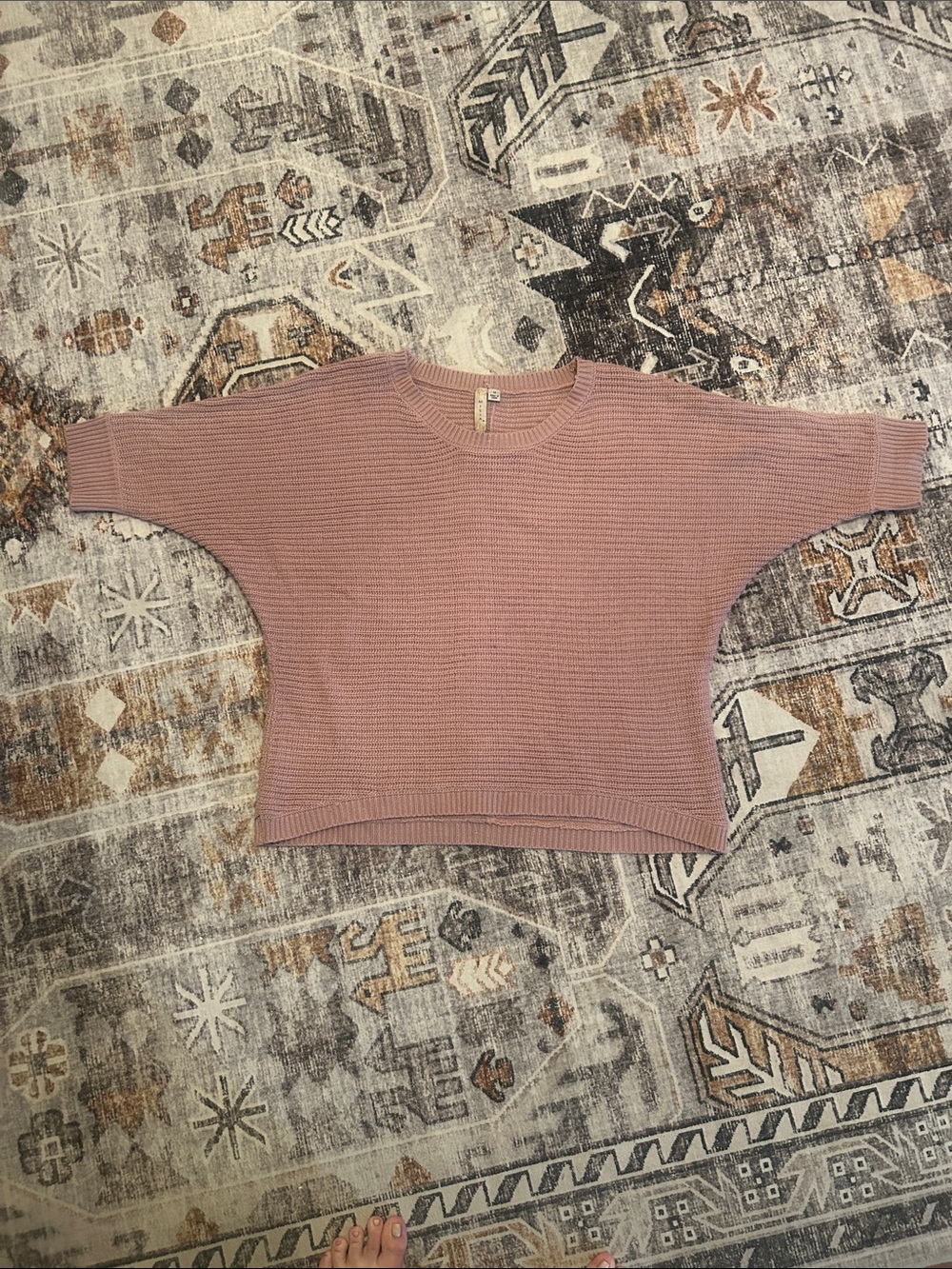 Misia Dusty Rose Ribbed Knit Short Sleeve Sweater